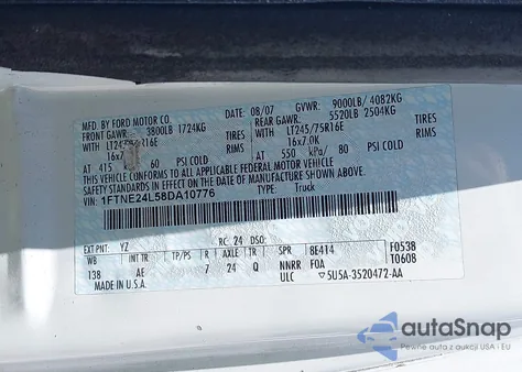 2008 Ford E-250 Commercial/Recreational z USA, uszkodzony, nr VIN 1FTNE24L58DA10776